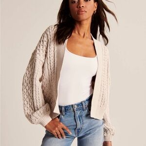 Abercrombie Cream Cable Knit Open Sweater